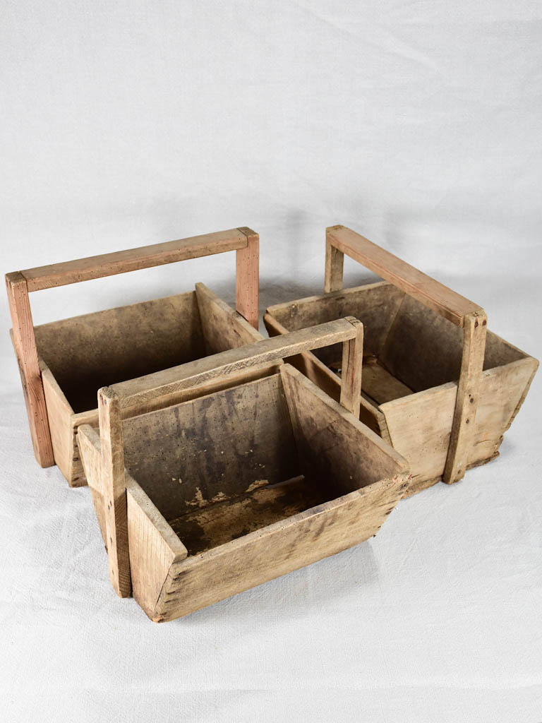 Collection of five French wooden harvest baskets