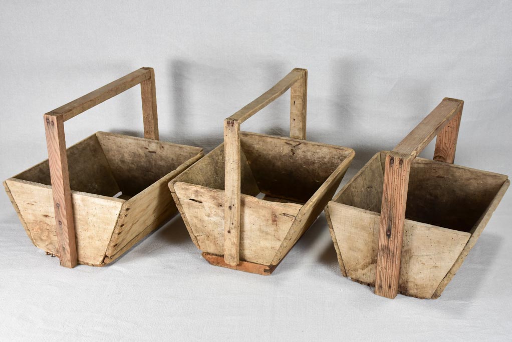 Collection of five French wooden harvest baskets