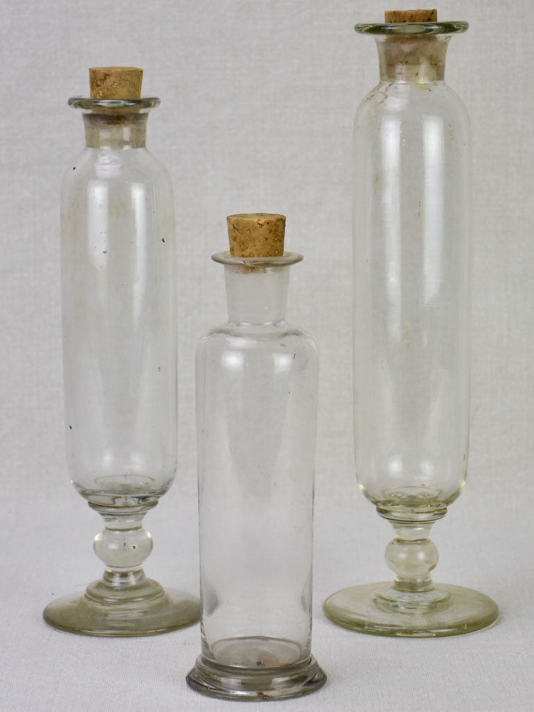 Three blown glass flasks from a pharmacy - 19th century