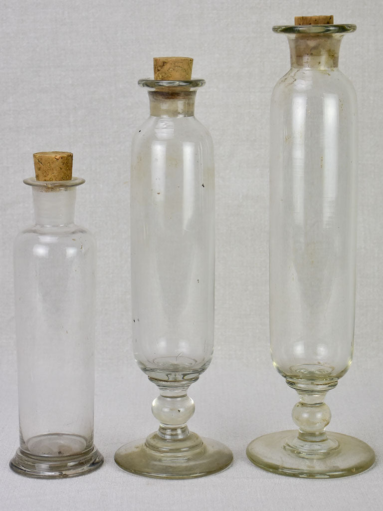 Three blown glass flasks from a pharmacy - 19th century