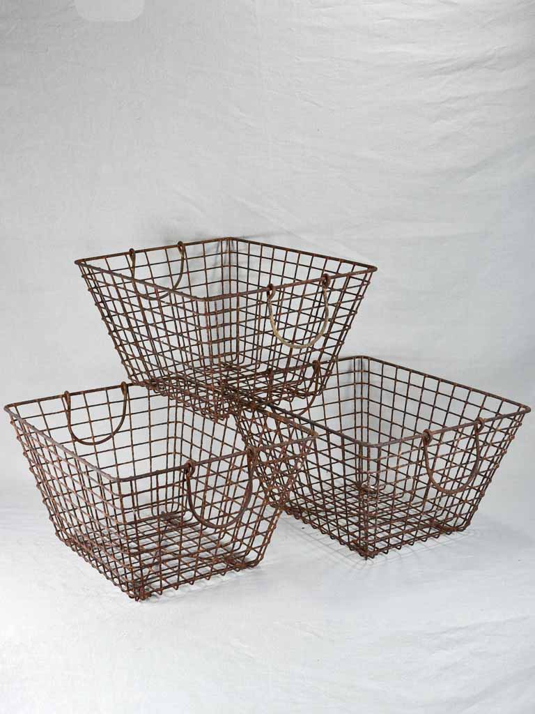 Collection of three antique French oyster baskets