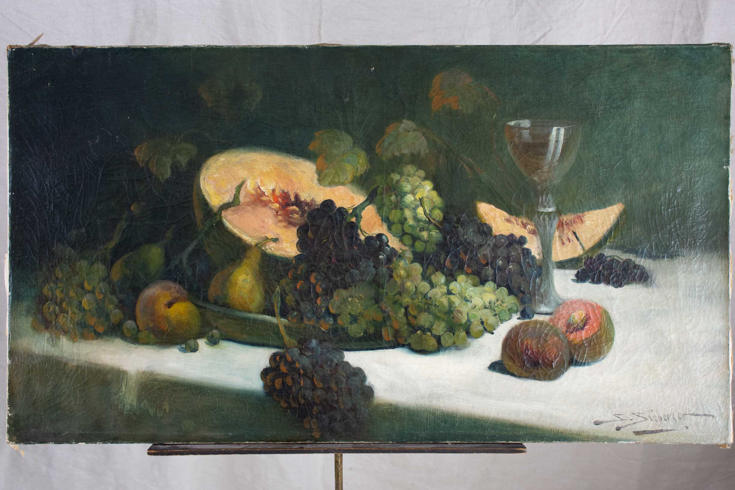 19th Century still life painting of a display of fruit by S. Seeberger 34¾'' x 19¼''