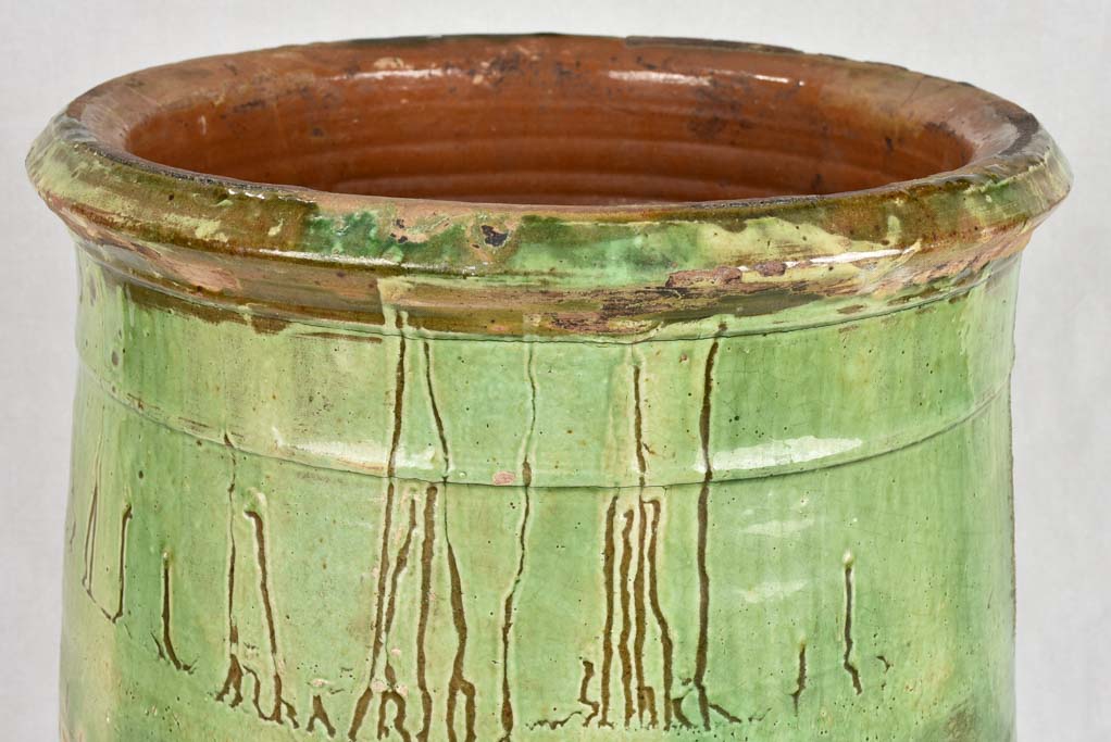 19th century olive jar from Tournac with green glaze 25¼"