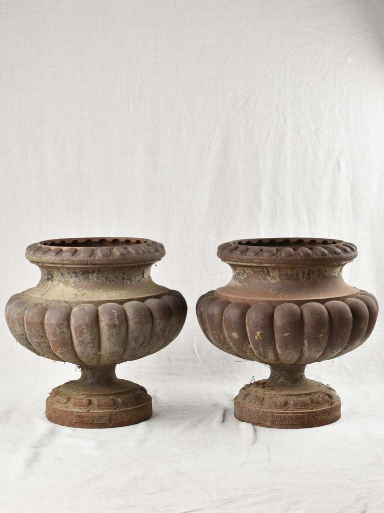 Timeworn Patina Iron Urns 19th Century