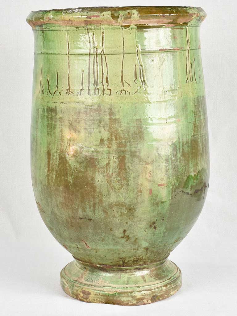 19th century olive jar from Tournac with green glaze 25¼"