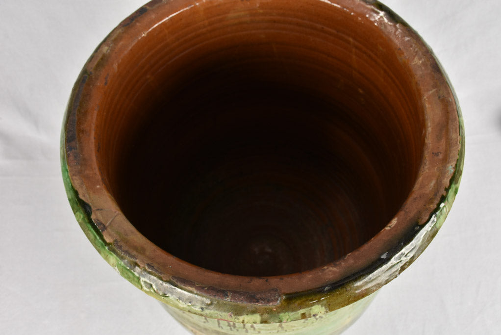 19th century olive jar from Tournac with green glaze 25¼"