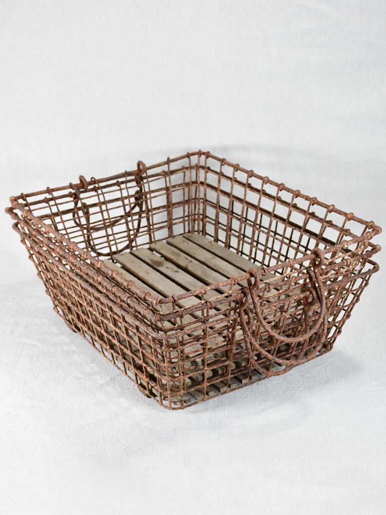 Collection of three shallow antique French oyster baskets