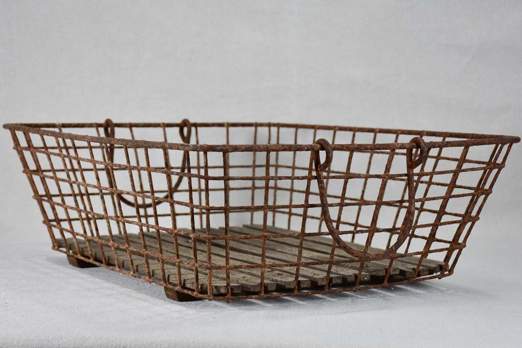 Collection of three shallow antique French oyster baskets