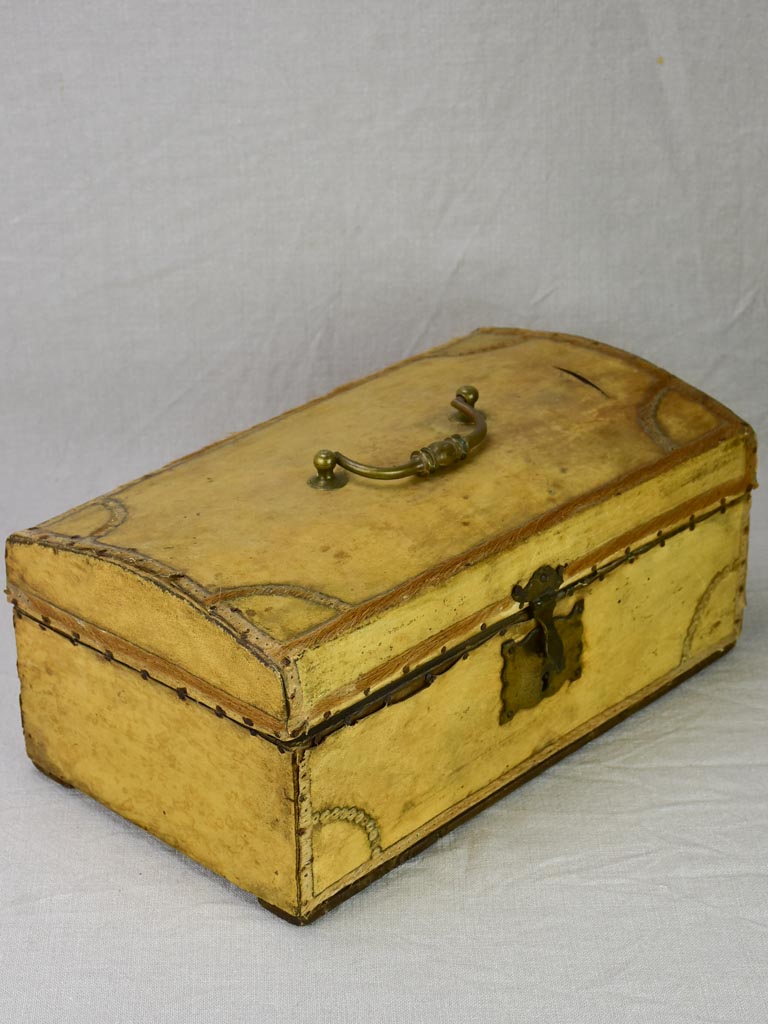 19th century French document trunk covered in parchment 15¾"