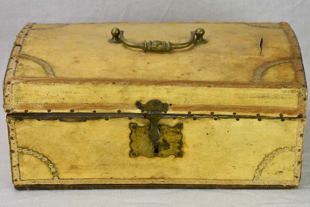 19th century French document trunk covered in parchment 15¾"