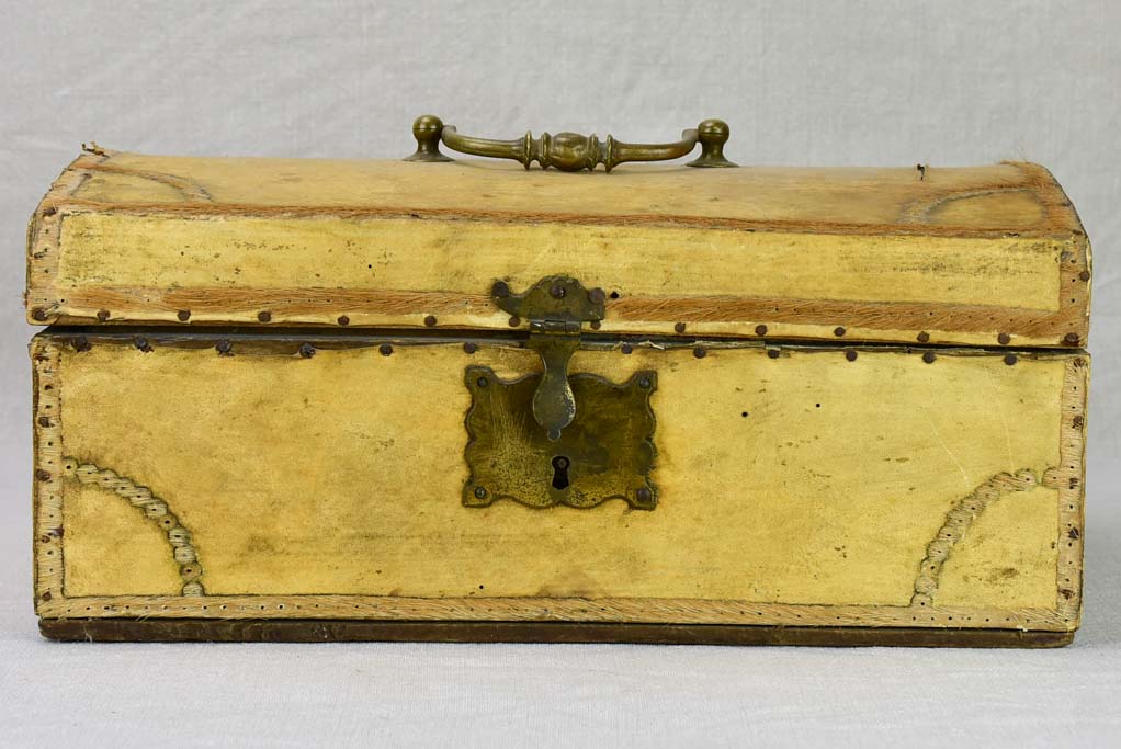 19th century French document trunk covered in parchment 15¾"