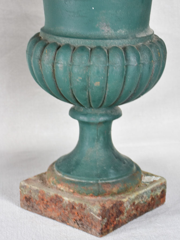 Pair of 19th century French Medici urns with green patina - 19¼"