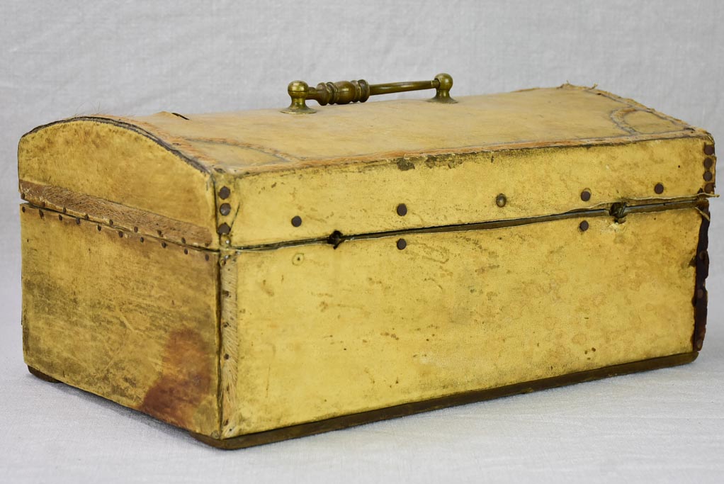 19th century French document trunk covered in parchment 15¾"