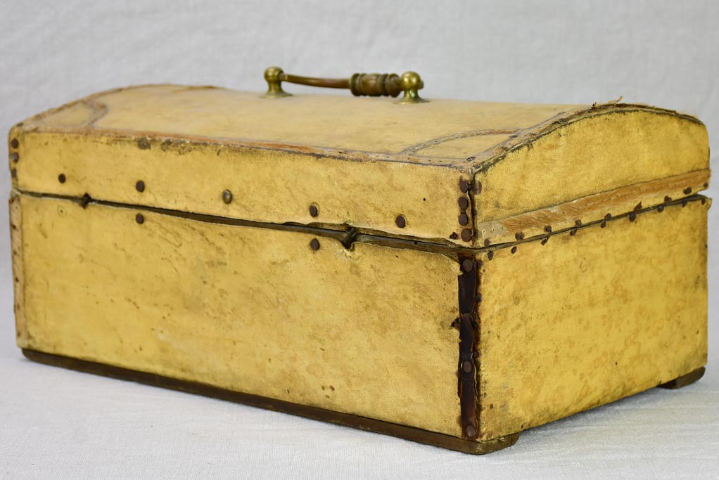 19th century French document trunk covered in parchment 15¾"