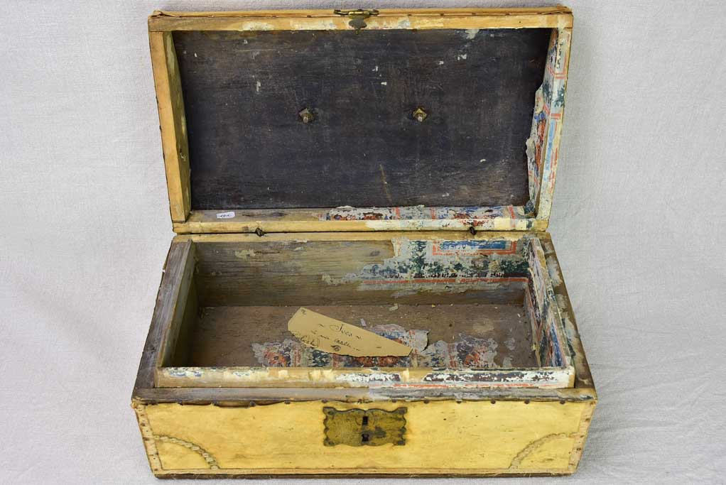 19th century French document trunk covered in parchment 15¾"