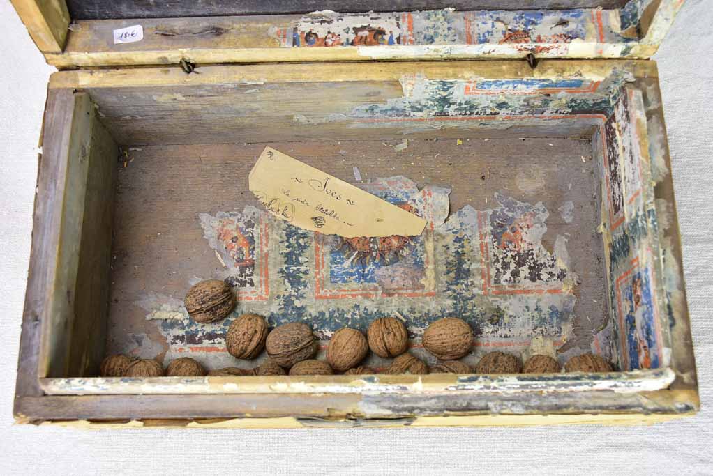 19th century French document trunk covered in parchment 15¾"