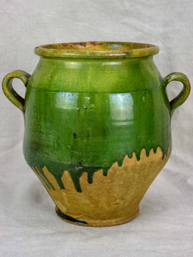 RESERVED MD 19th Century French confit pot with green glaze 9¾"