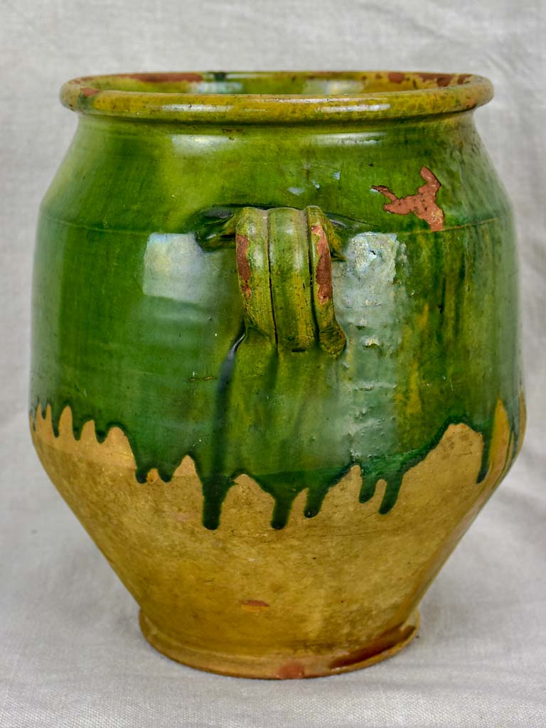 RESERVED MD 19th Century French confit pot with green glaze 9¾"