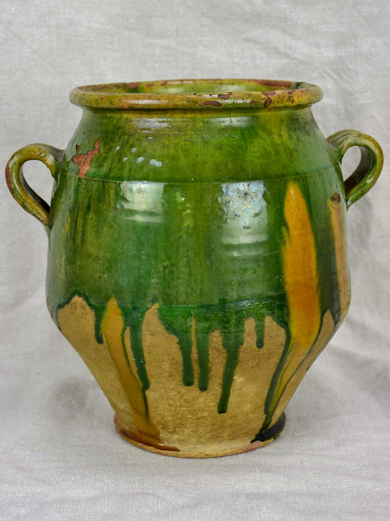 RESERVED MD 19th Century French confit pot with green glaze 9¾"