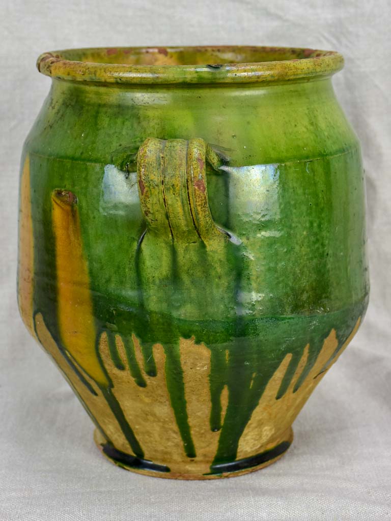 RESERVED MD 19th Century French confit pot with green glaze 9¾"