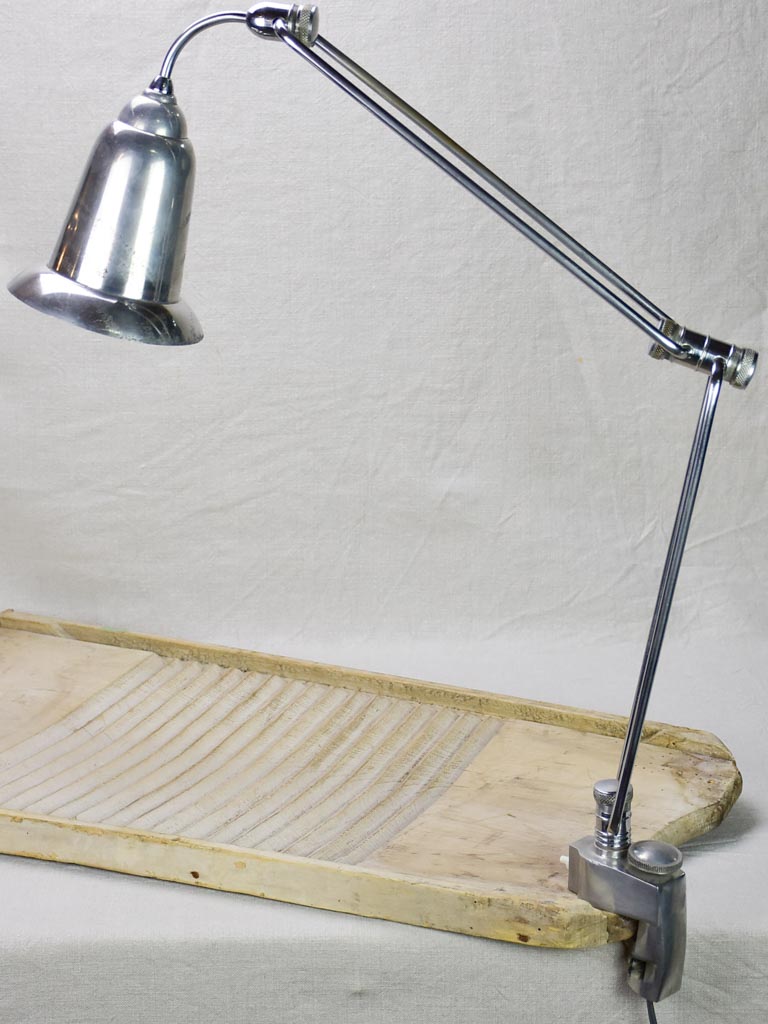 Rare JUMO  articulated clamp lamp from 1945-50 with bell-shaped shade