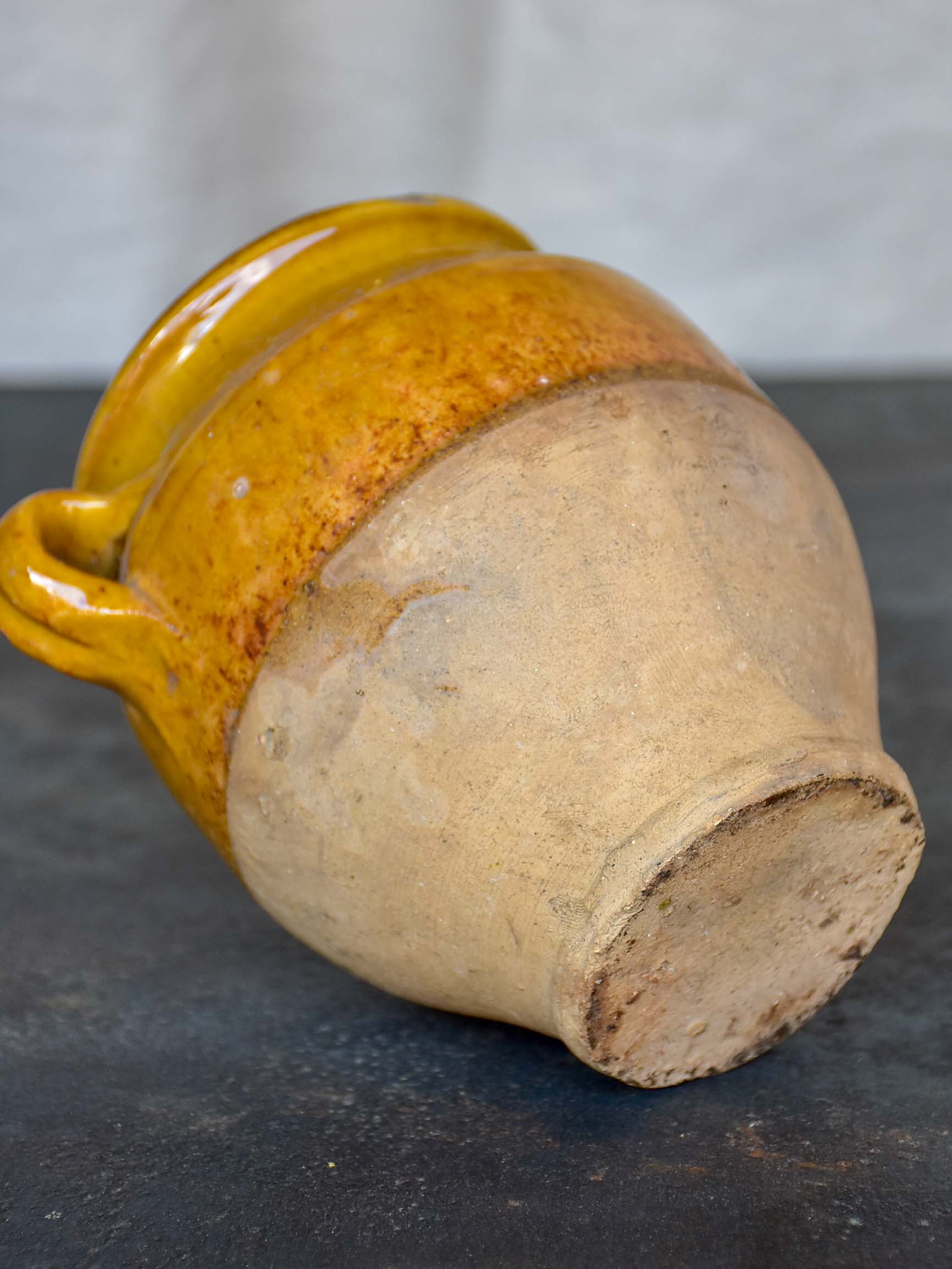 Very small antique French confit pot with yellow glaze 5 ¾''