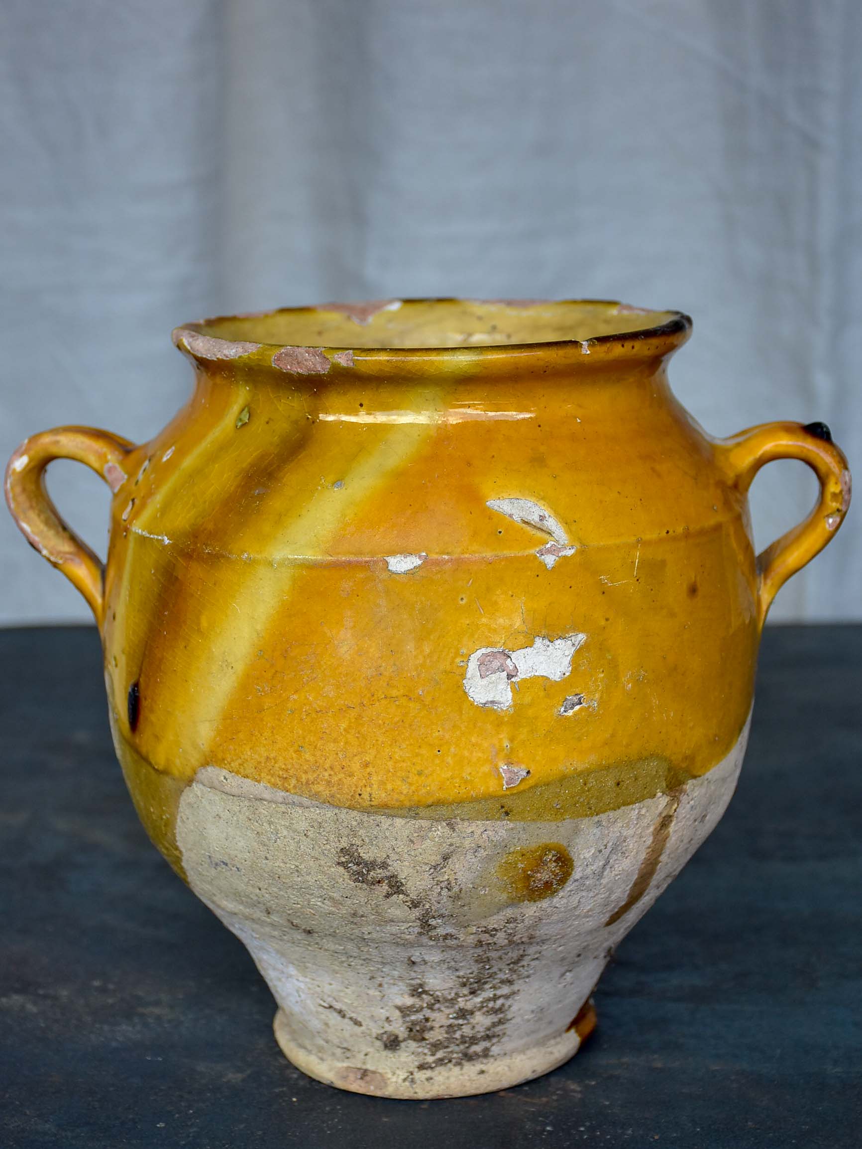 Antique French confit pot with yellow glaze 9 ¾''