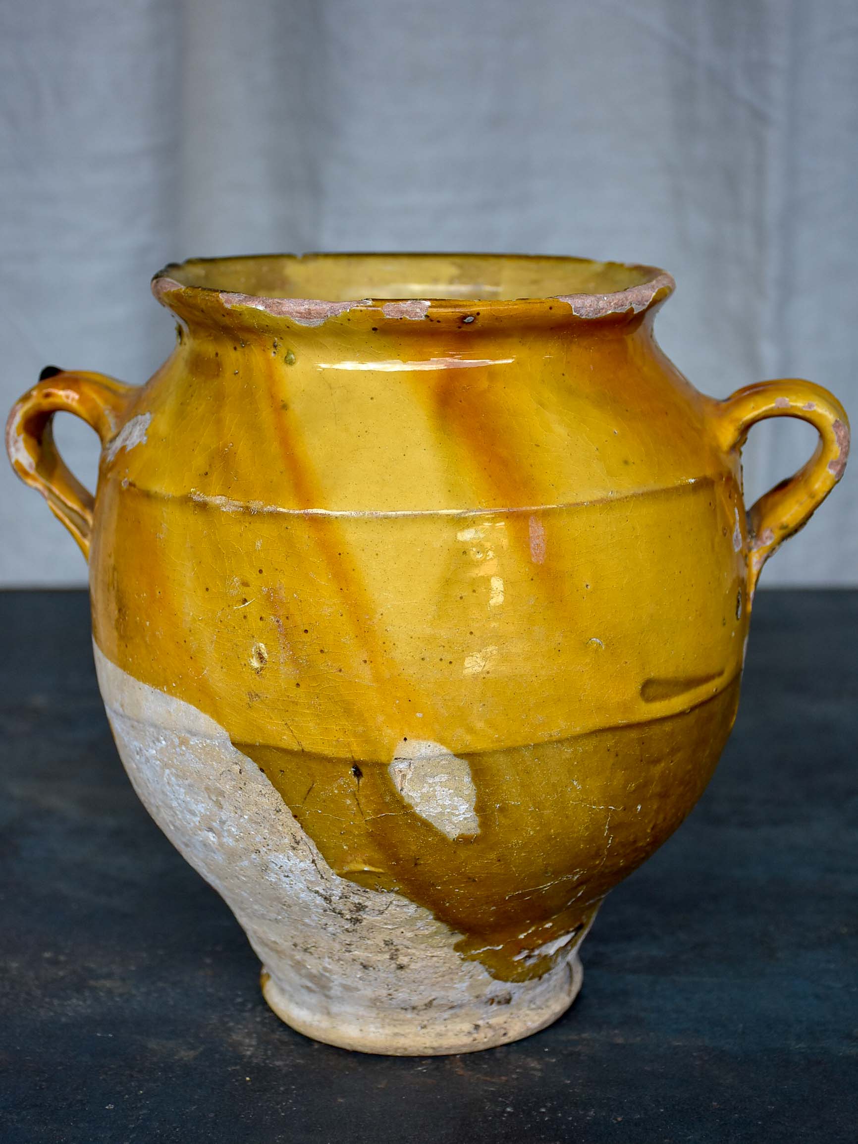 Antique French confit pot with yellow glaze 9 ¾''