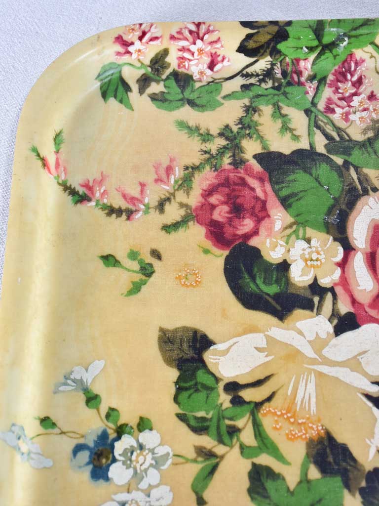 Rectangular vintage 1930s French fiberglass tray with flowers