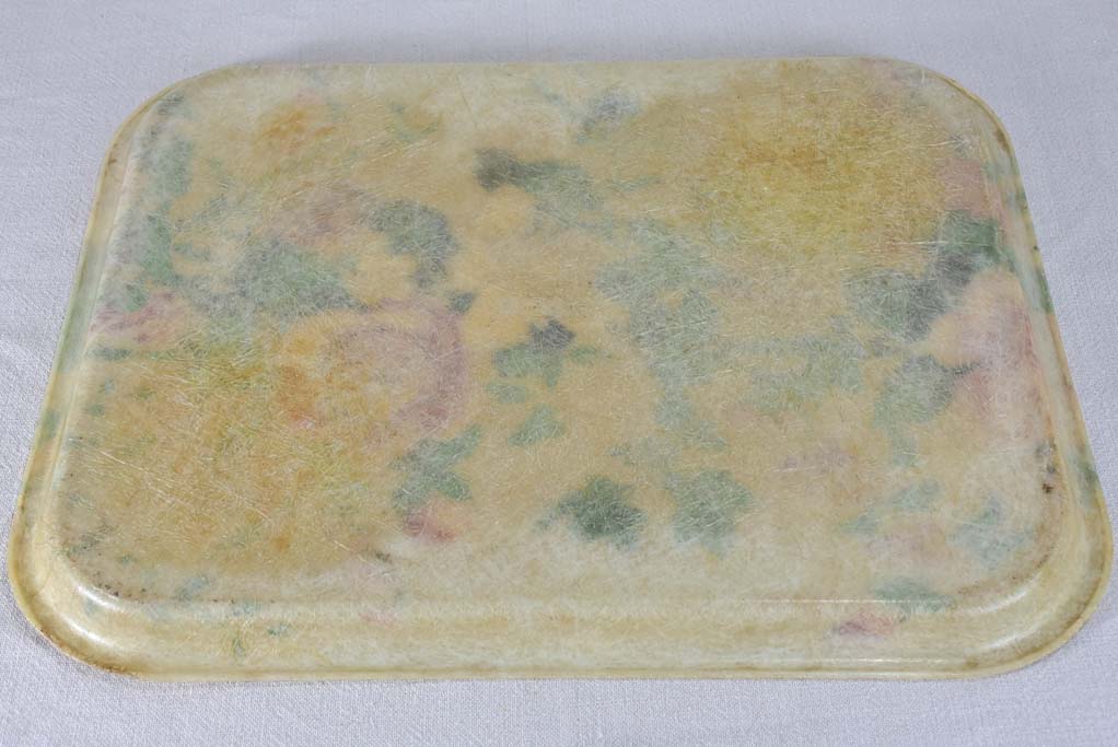 Rectangular vintage 1930s French fiberglass tray with flowers