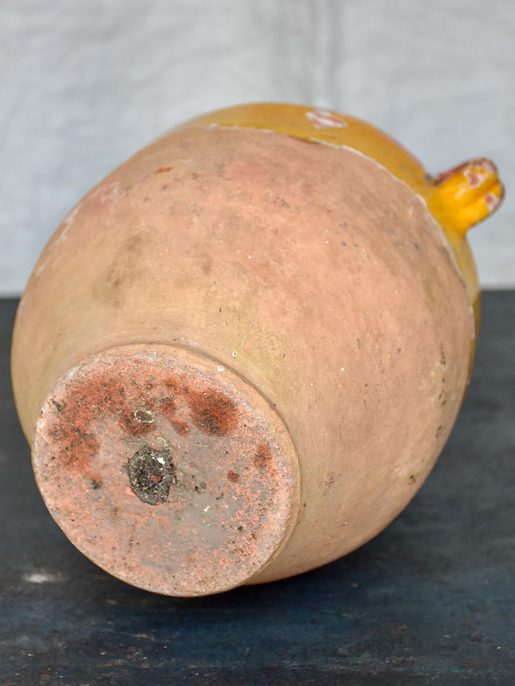 19th Century French confit pot with half yellow glaze 9 ¼''