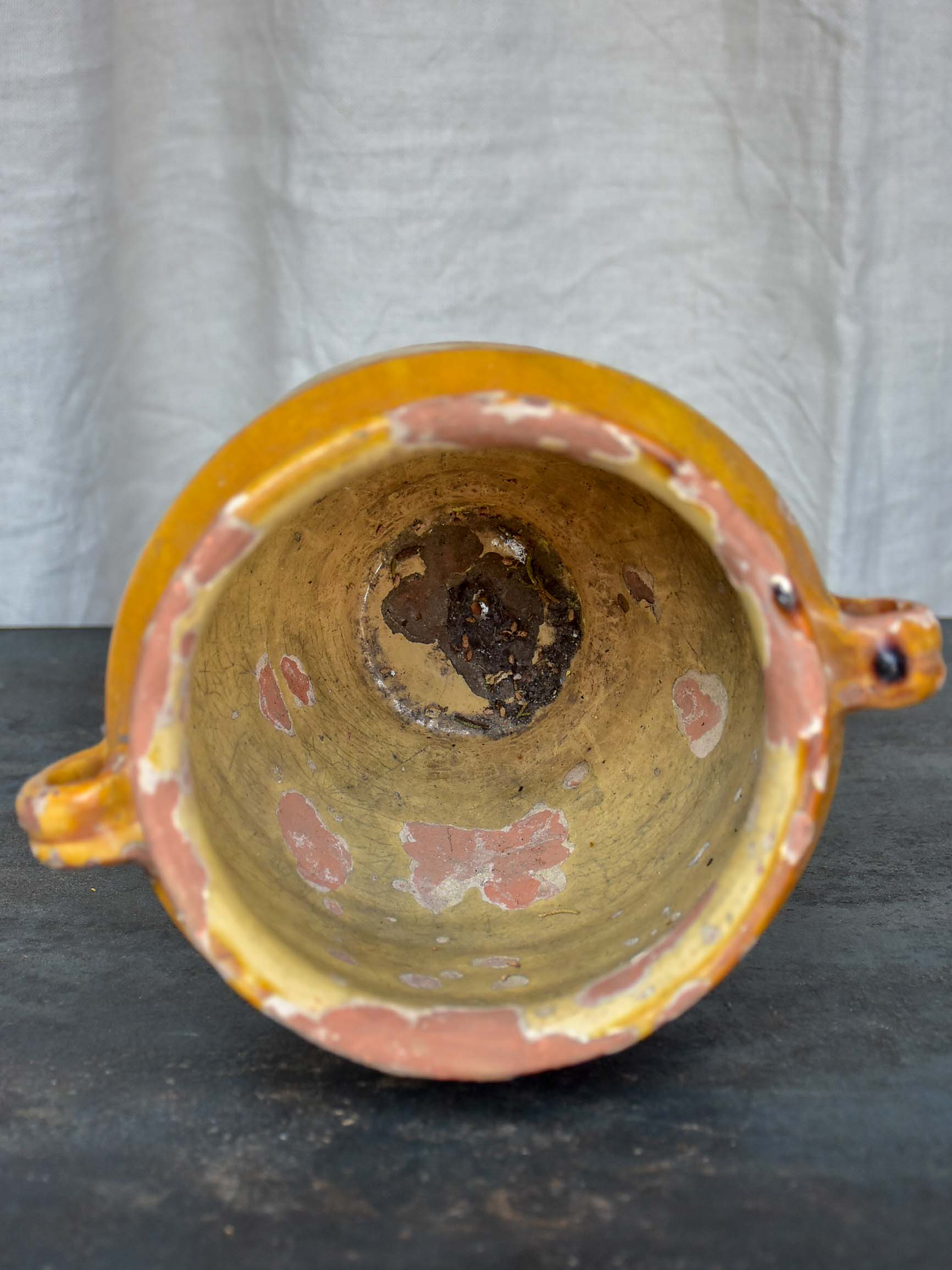 19th Century French confit pot with half yellow glaze 9 ¼''