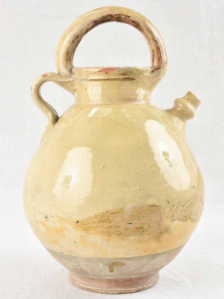 19th century terracotta water pitcher with yellow glaze 13½"