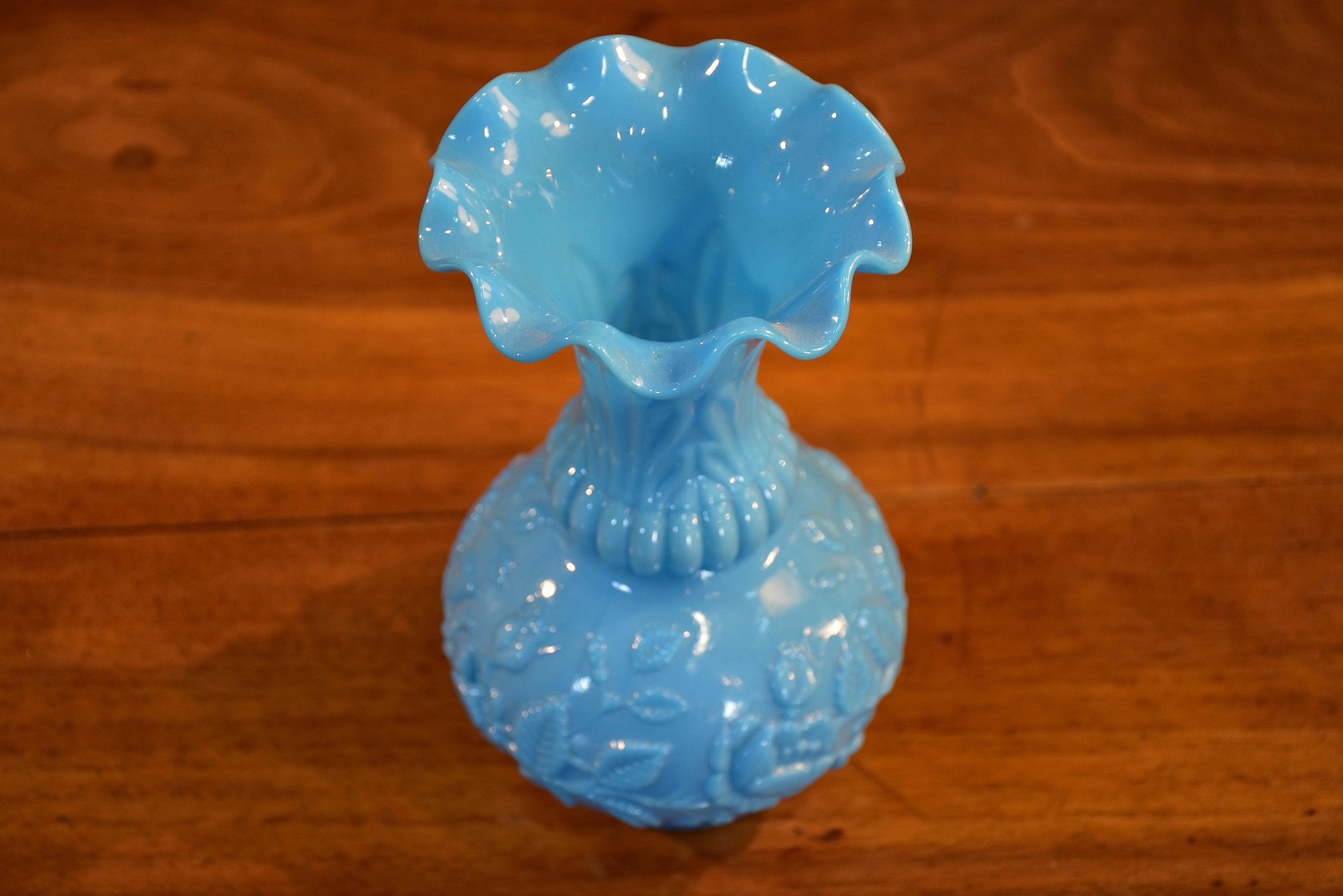 Antique French blue opaline vase - sky blue milk glass