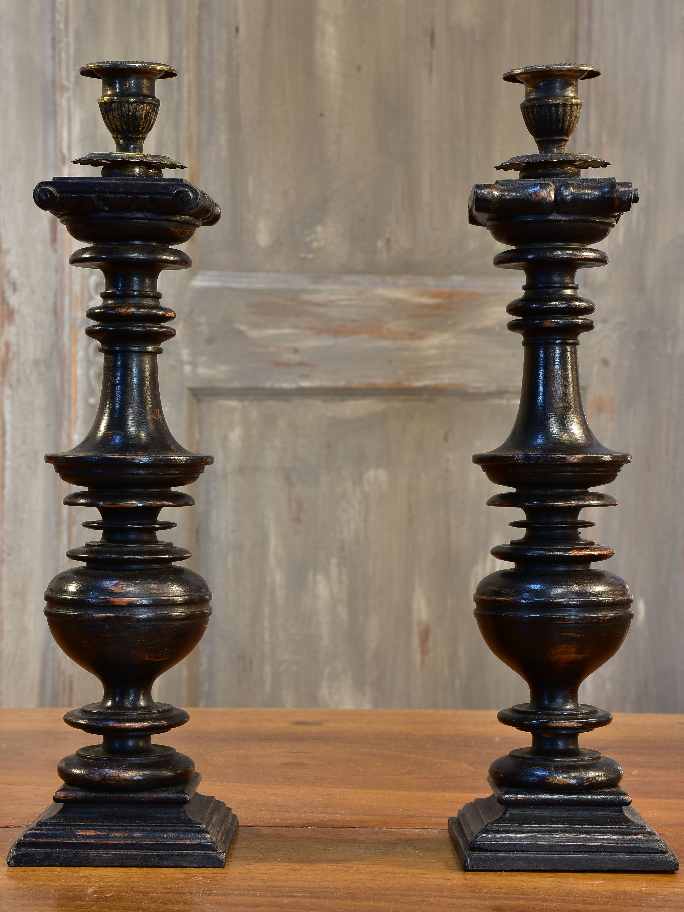 Pair of French candlesticks with black finish