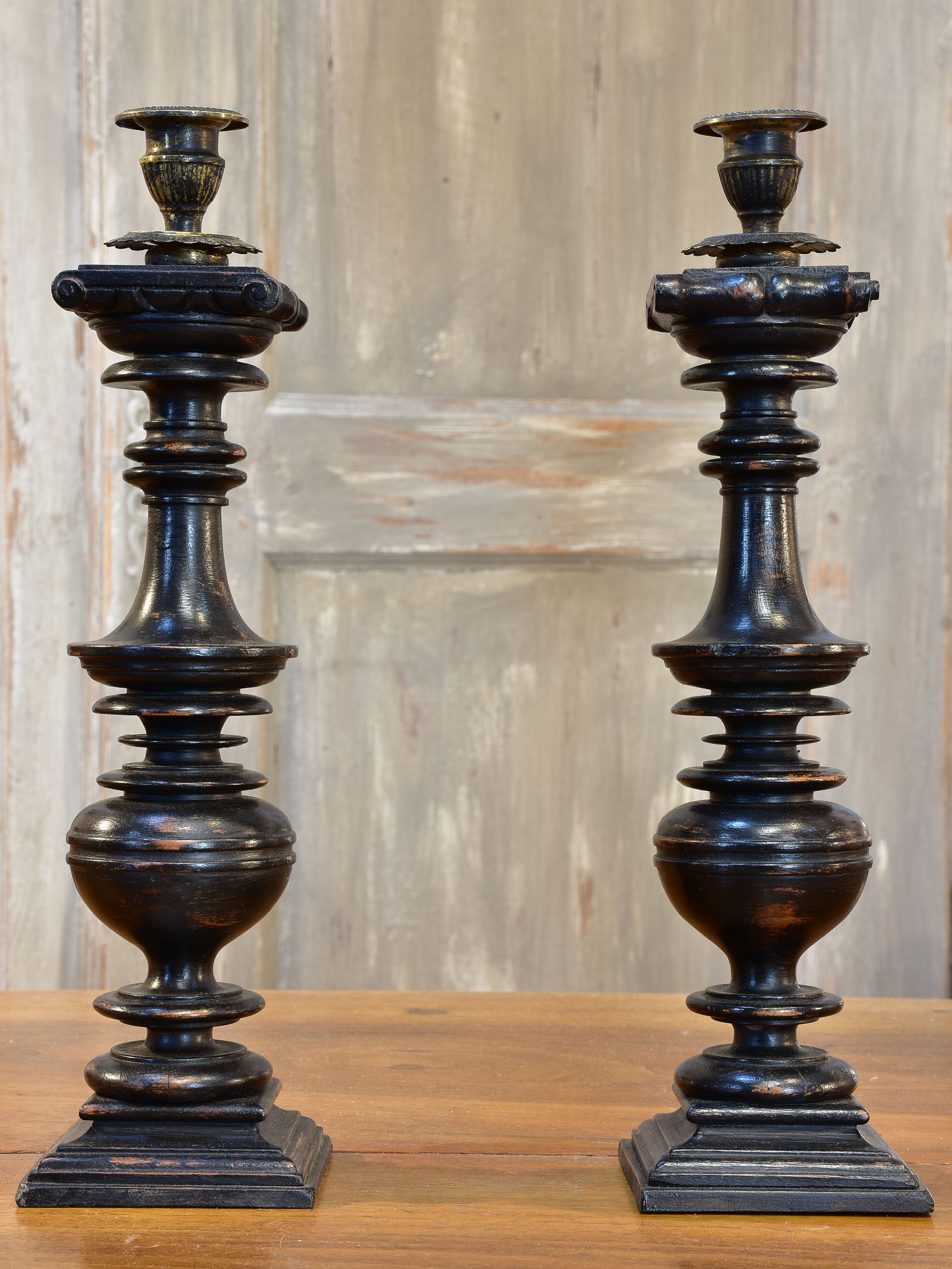 Pair of French candlesticks with black finish