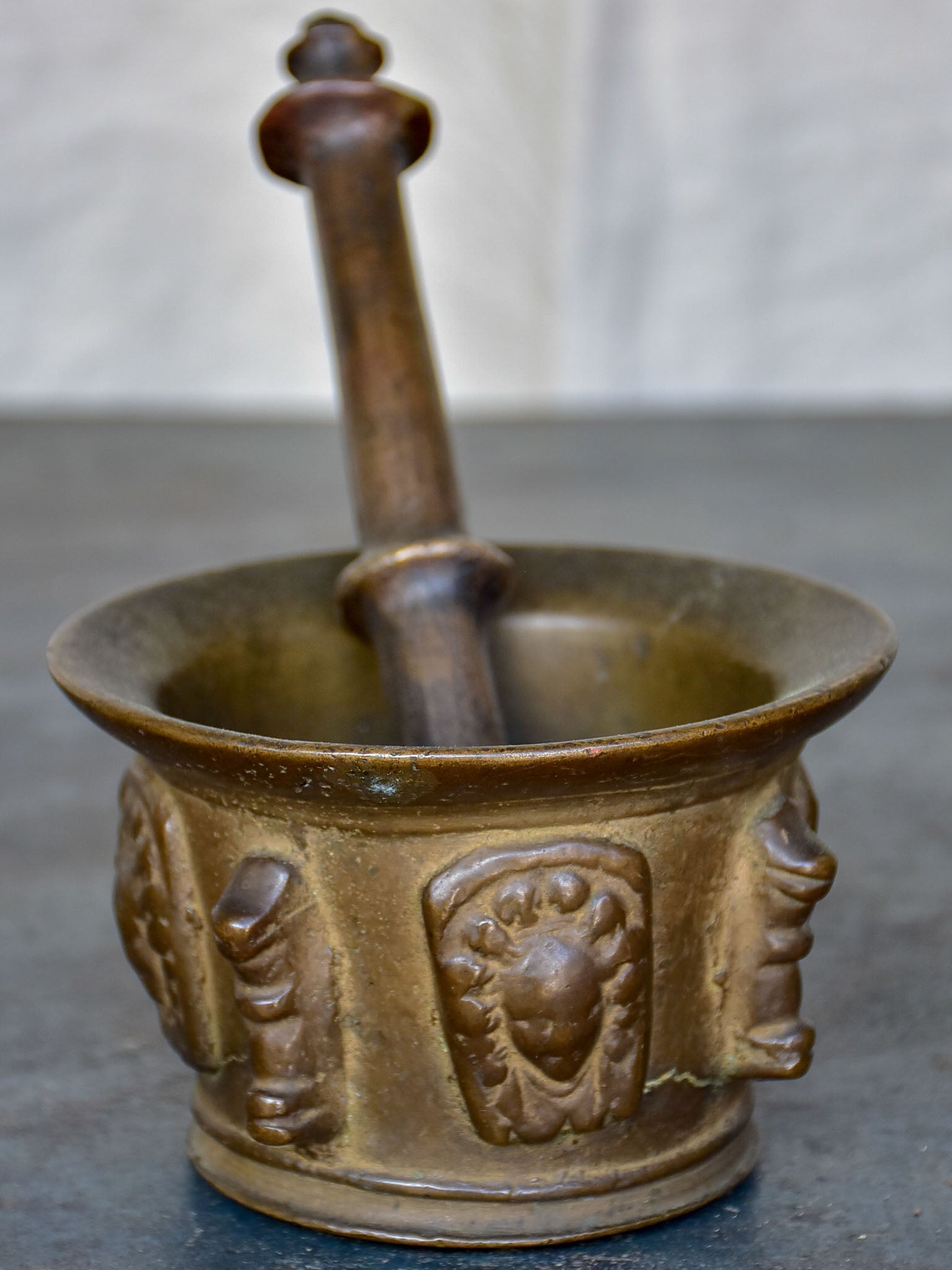 Antique French bronze mortar and pestle