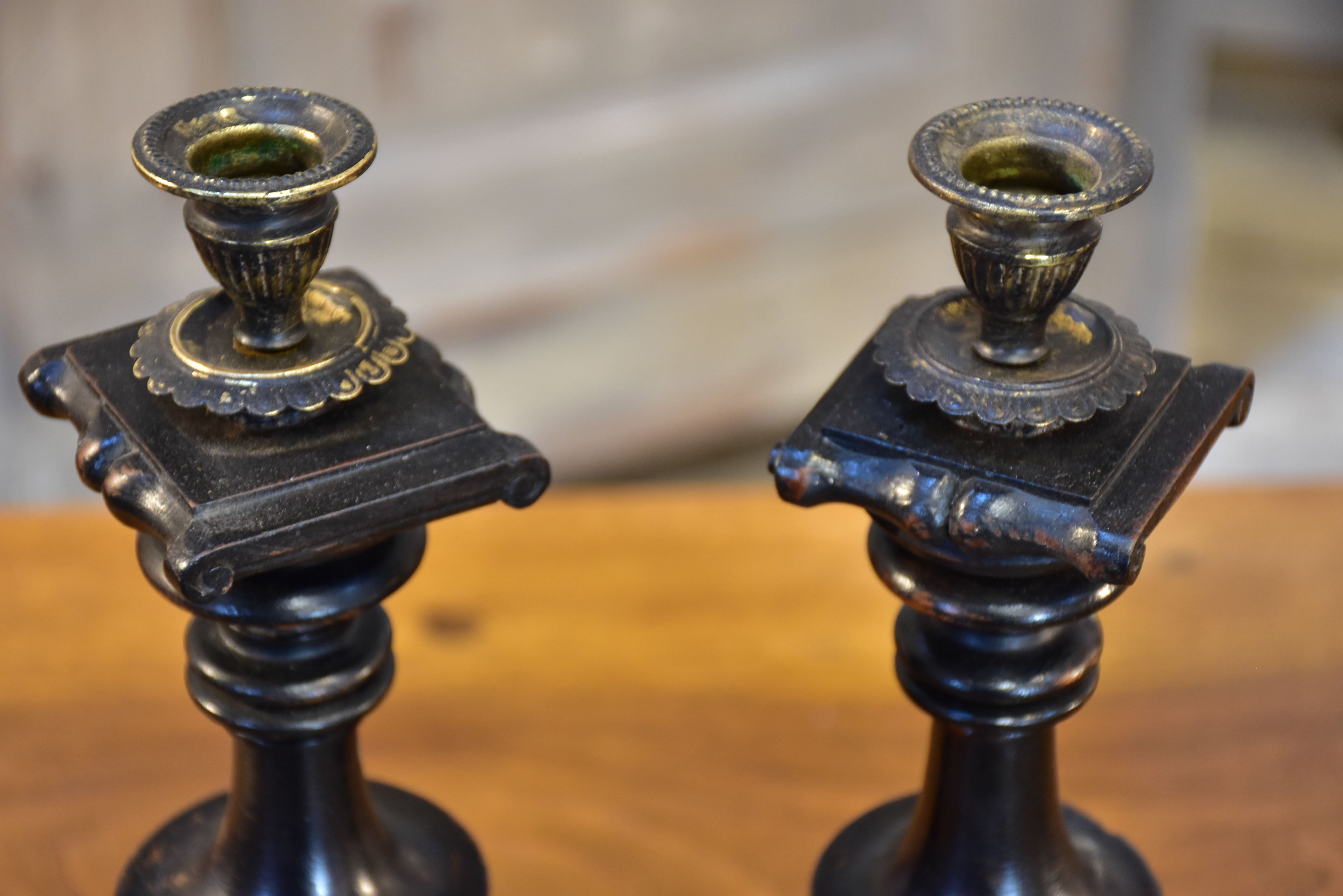 Pair of French candlesticks with black finish