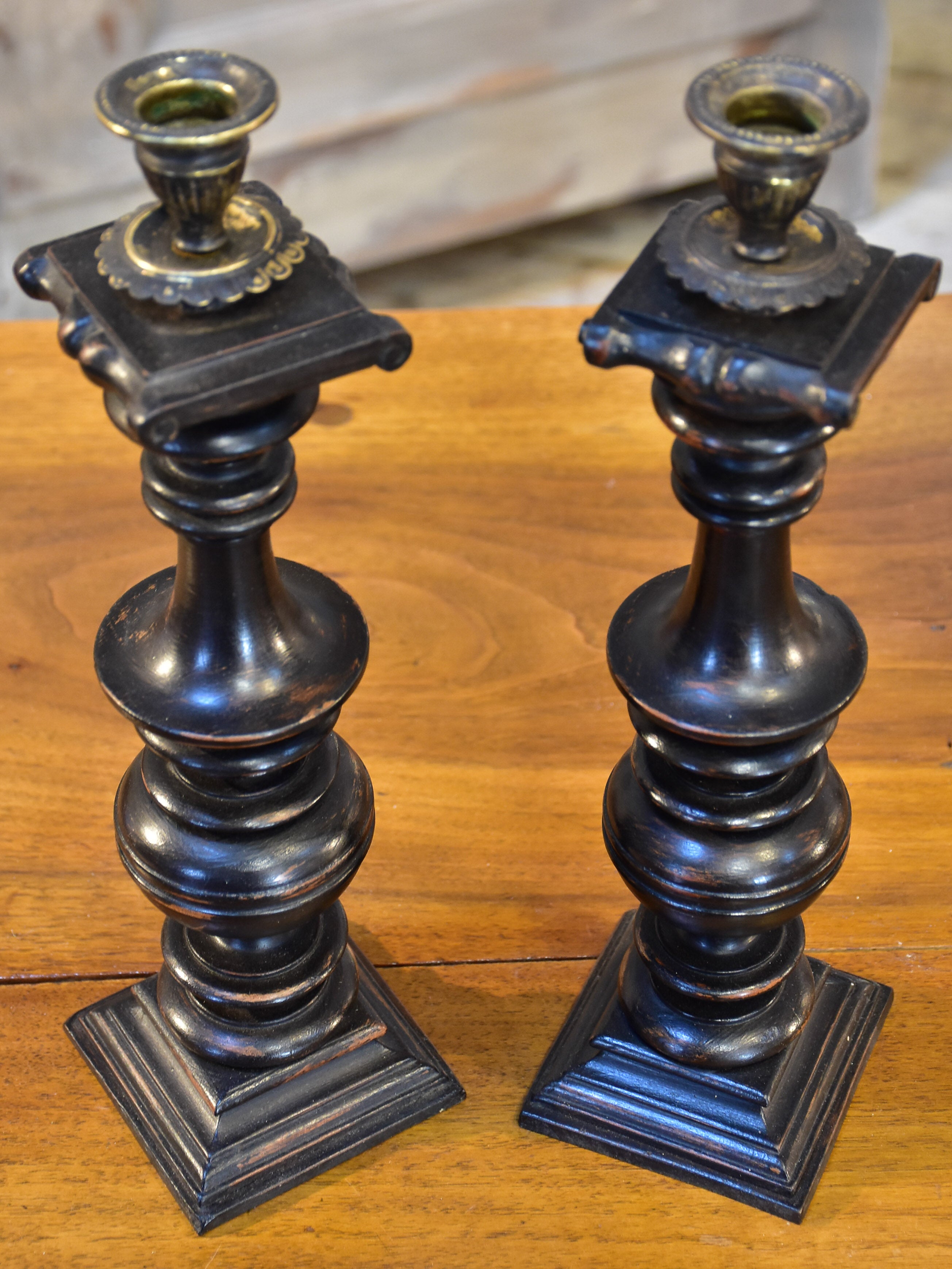 Pair of French candlesticks with black finish