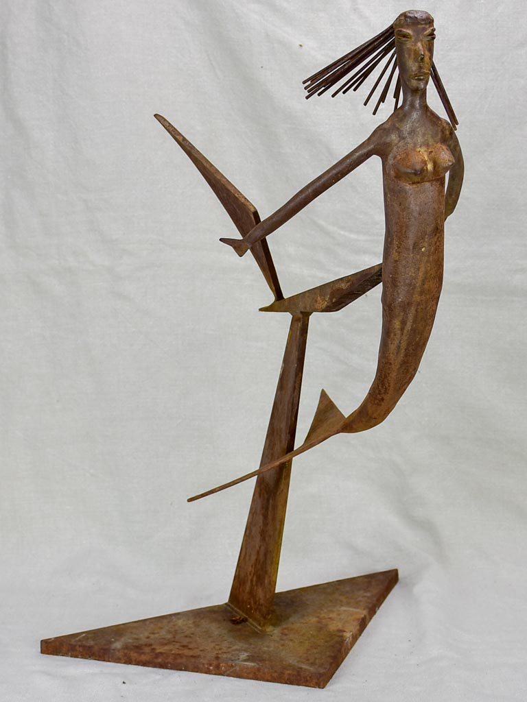 Mid century iron sculpture of a mermaid 25½"