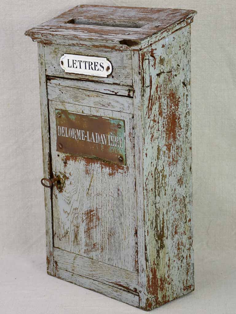 Early 20th Century French letter box with blue / gray patina