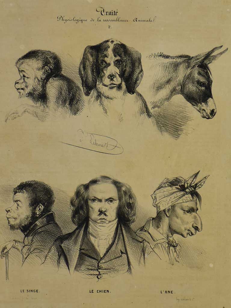 19th century French engraving "man and animal" homme et animal - anonymous 13¾" x 18"