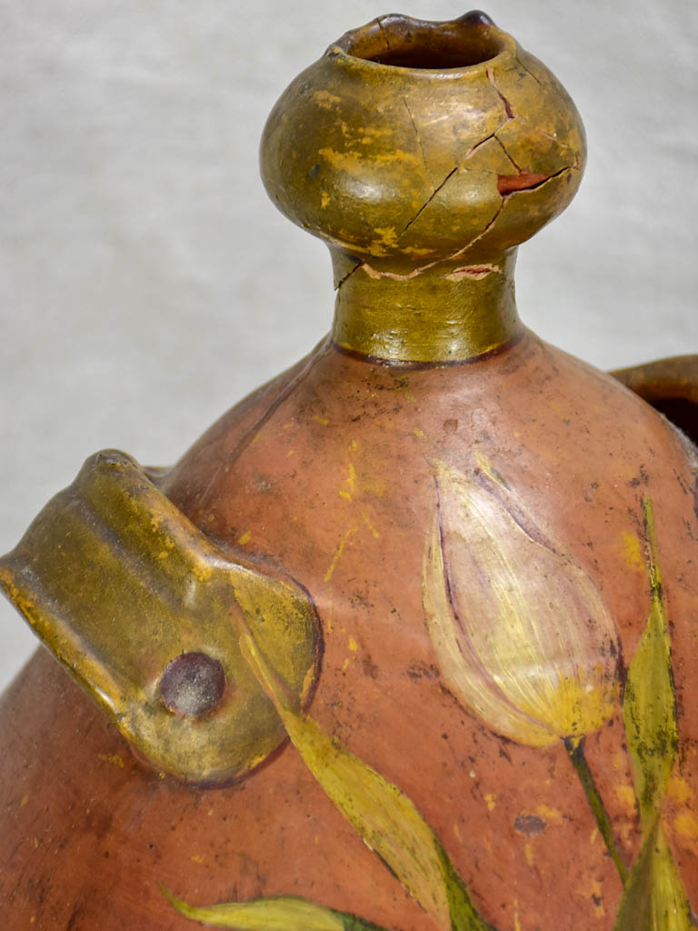 Time-Worn Tulip Painted Oil Pitcher