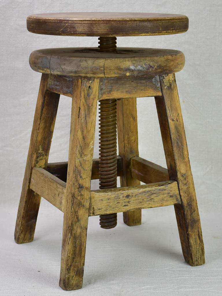 Early 20th century French oak stool - adjustable height