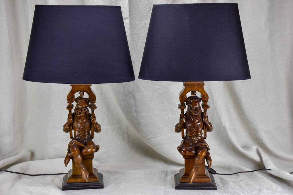 Pair of 19th Century sculpted lamps - court jesters