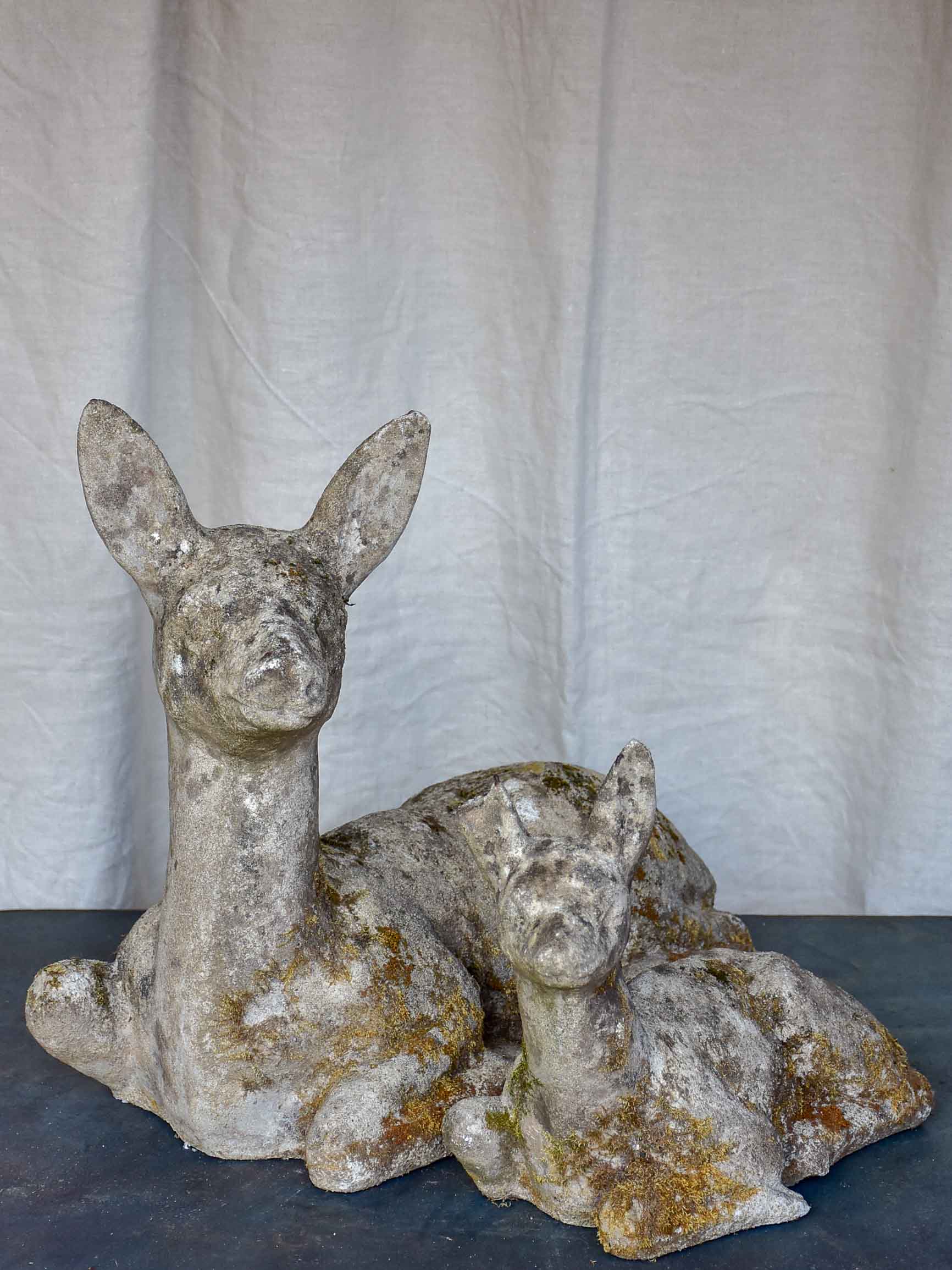 Mid-century garden sculptures of a mother & baby deer