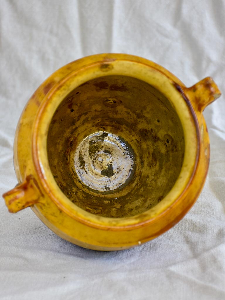 Rustic 19th Century French confit pot with yellow / orange glaze