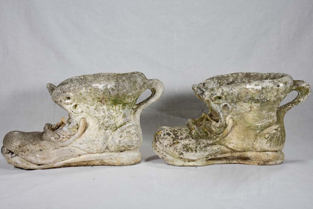 Pair of vintage French planters in the shape of boots 25½"