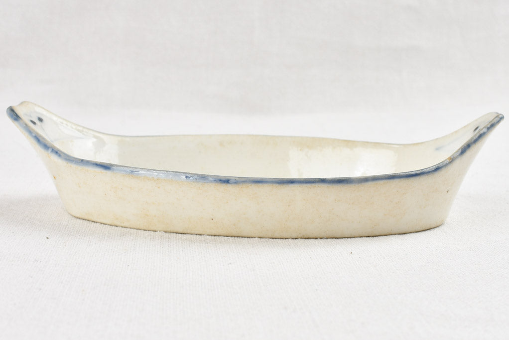 5 blue and white oval bowls