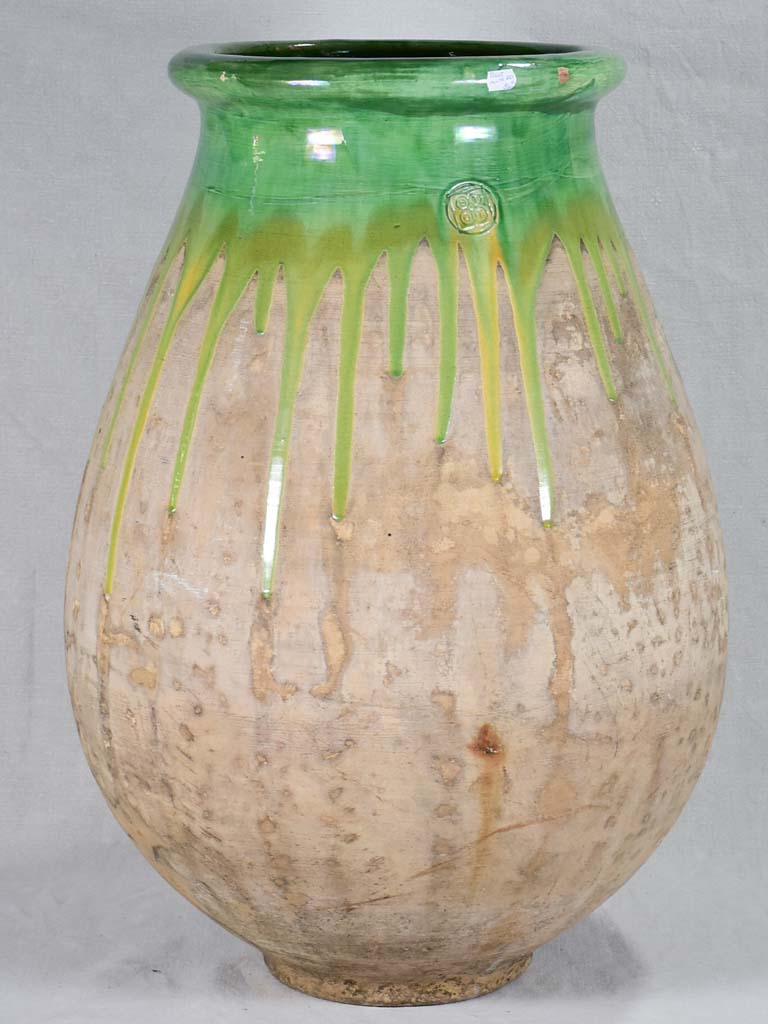 Vintage olive jar with green glaze 33"